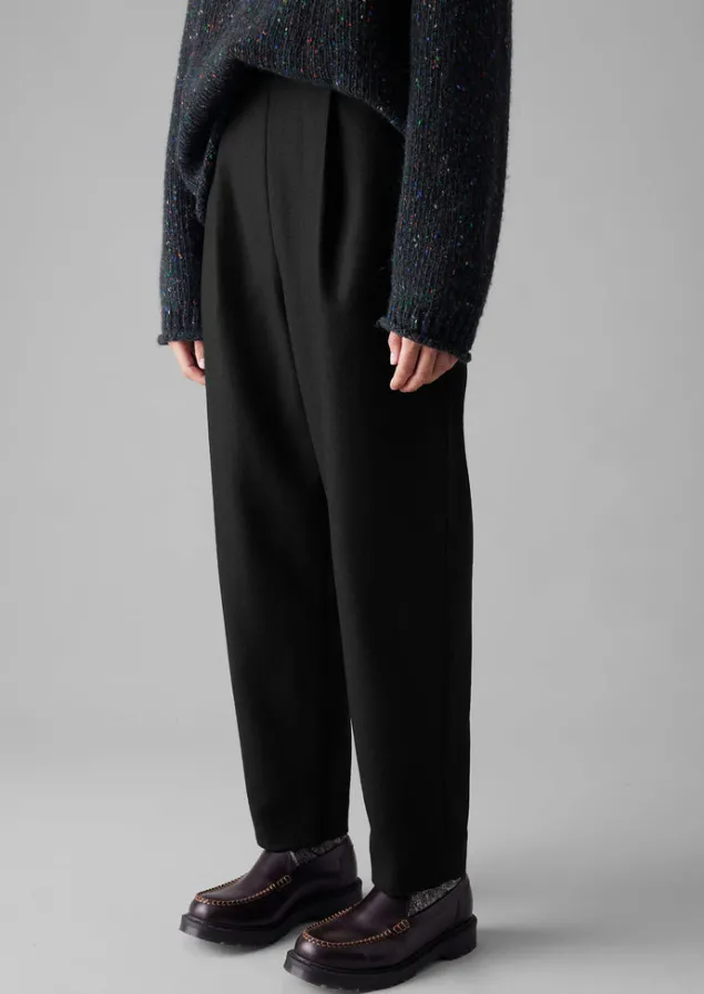 Trousers-TOAST Wool Flannel Pleat Front Trousers Black