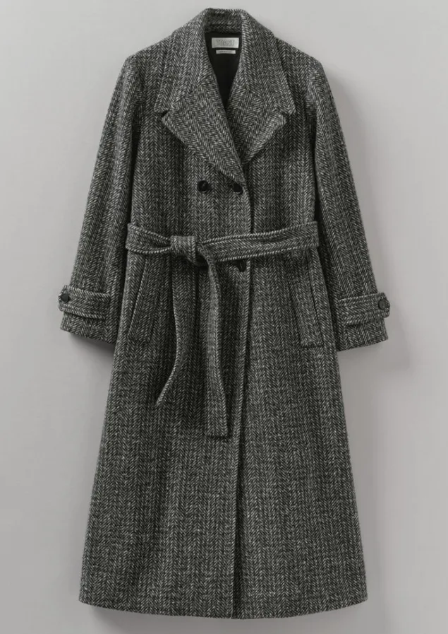 Coats & Jackets-TOAST Wool Herringbone Belted Coat GreyMelange