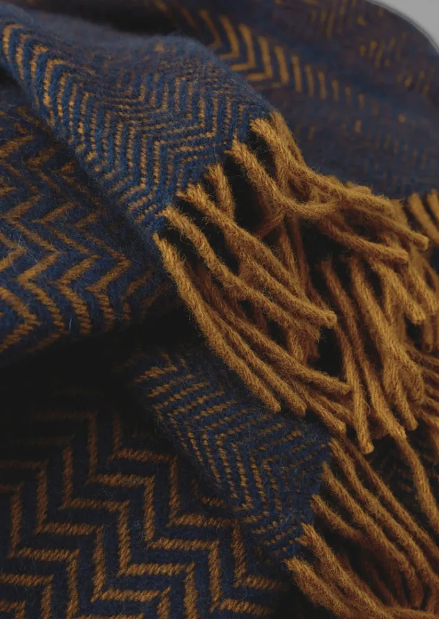 zig_zag_wool_blanket_3.webp Textiles | Blankets & Throws-TOAST Zig Zag Wool Blanket Navy/Caramel