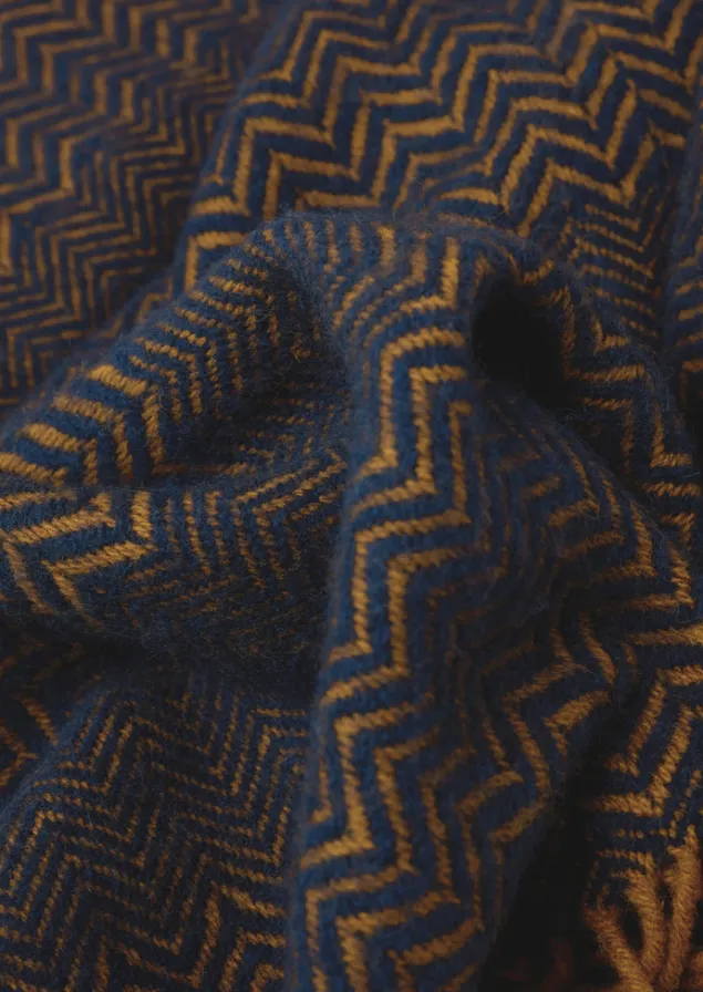 zig_zag_wool_blanket_4.webp Textiles | Blankets & Throws-TOAST Zig Zag Wool Blanket Navy/Caramel
